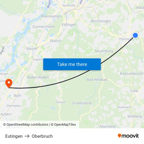 Eutingen to Oberbruch map