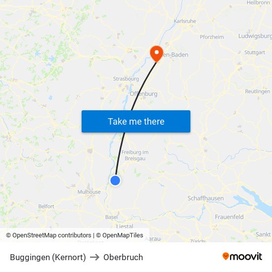 Buggingen (Kernort) to Oberbruch map