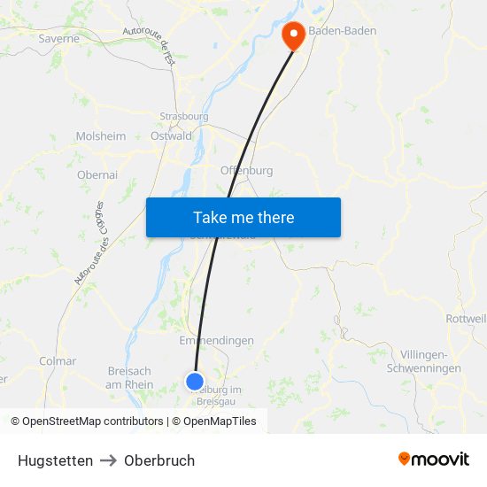 Hugstetten to Oberbruch map