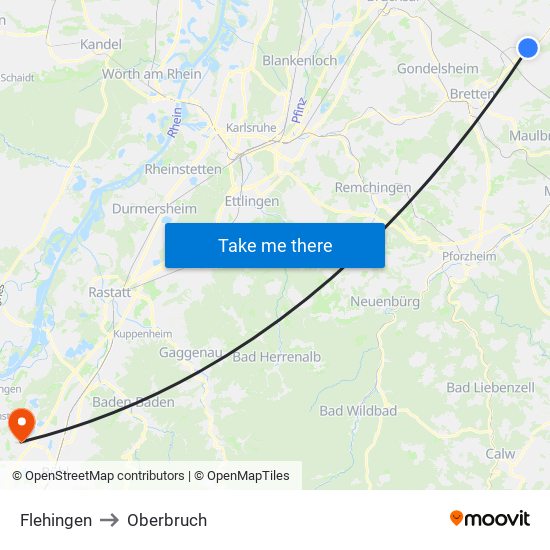 Flehingen to Oberbruch map