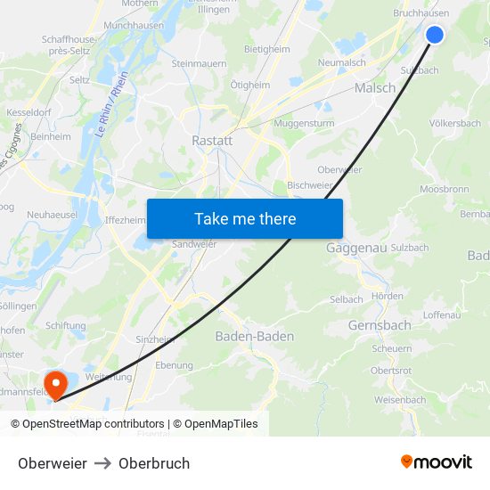 Oberweier to Oberbruch map