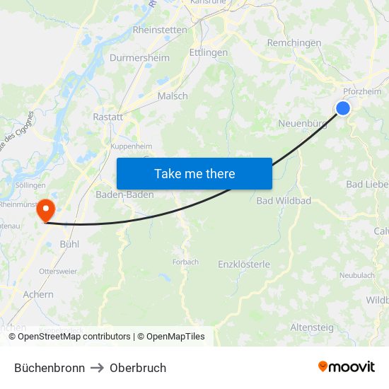 Büchenbronn to Oberbruch map