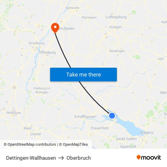 Dettingen-Wallhausen to Oberbruch map
