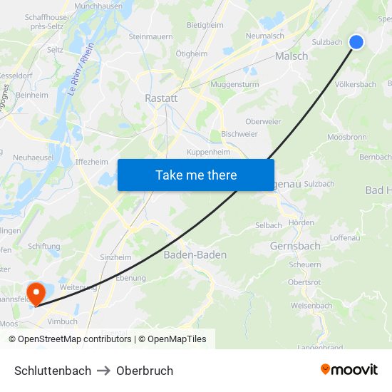 Schluttenbach to Oberbruch map