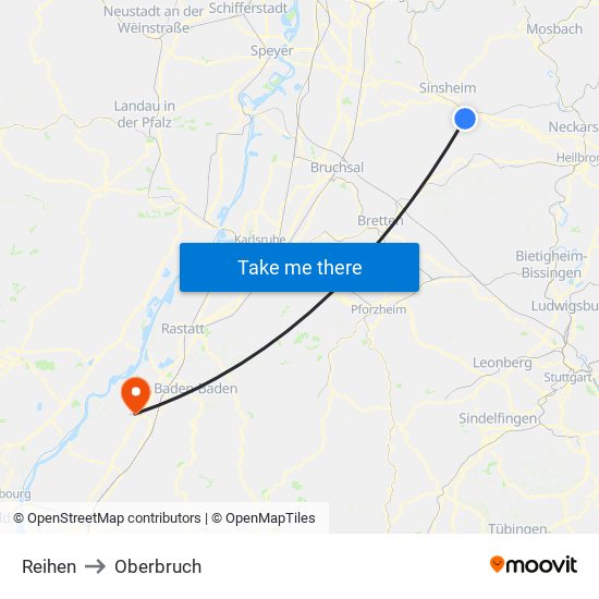 Reihen to Oberbruch map