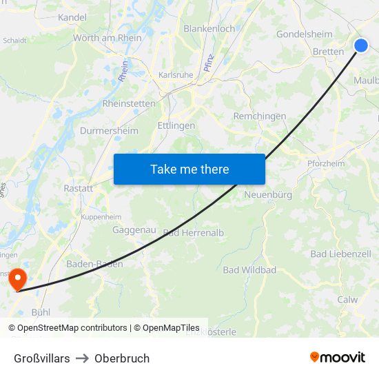 Großvillars to Oberbruch map