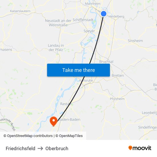 Friedrichsfeld to Oberbruch map