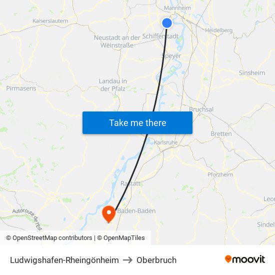 Ludwigshafen-Rheingönheim to Oberbruch map