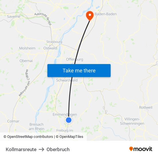 Kollmarsreute to Oberbruch map