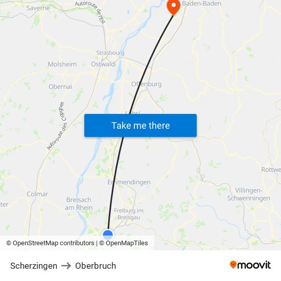 Scherzingen to Oberbruch map