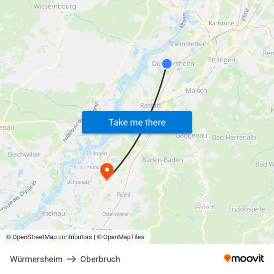 Würmersheim to Oberbruch map