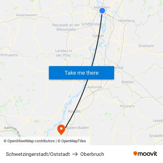 Schwetzingerstadt/Oststadt to Oberbruch map
