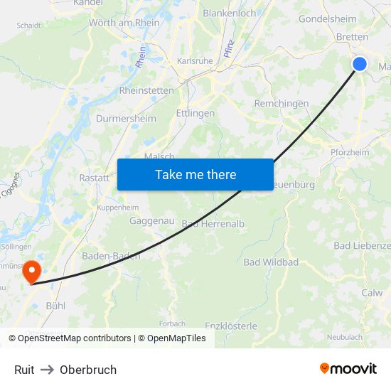 Ruit to Oberbruch map