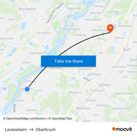 Leutesheim to Oberbruch map