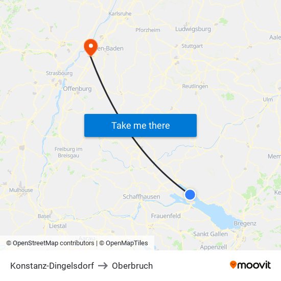 Konstanz-Dingelsdorf to Oberbruch map