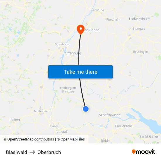 Blasiwald to Oberbruch map