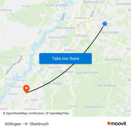 Söllingen to Oberbruch map