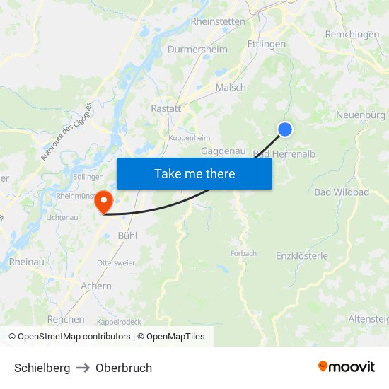 Schielberg to Oberbruch map