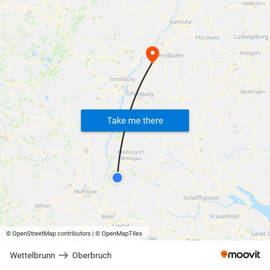 Wettelbrunn to Oberbruch map