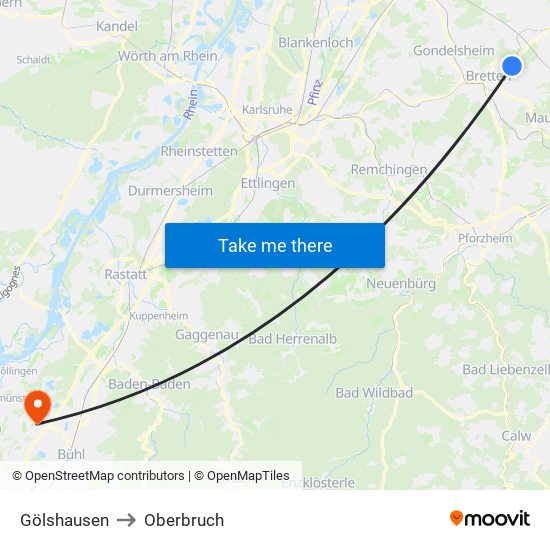 Gölshausen to Oberbruch map