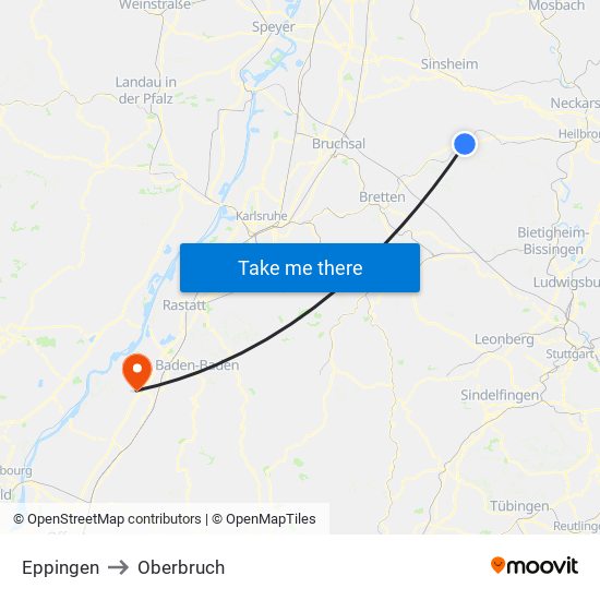 Eppingen to Oberbruch map