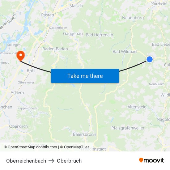 Oberreichenbach to Oberbruch map