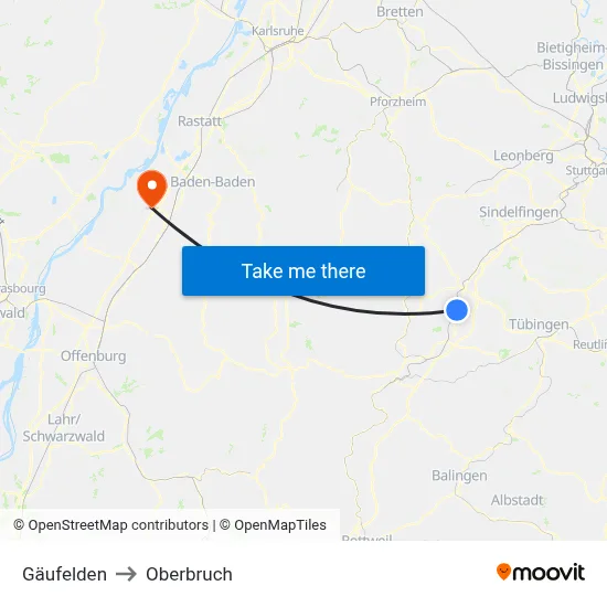Gäufelden to Oberbruch map