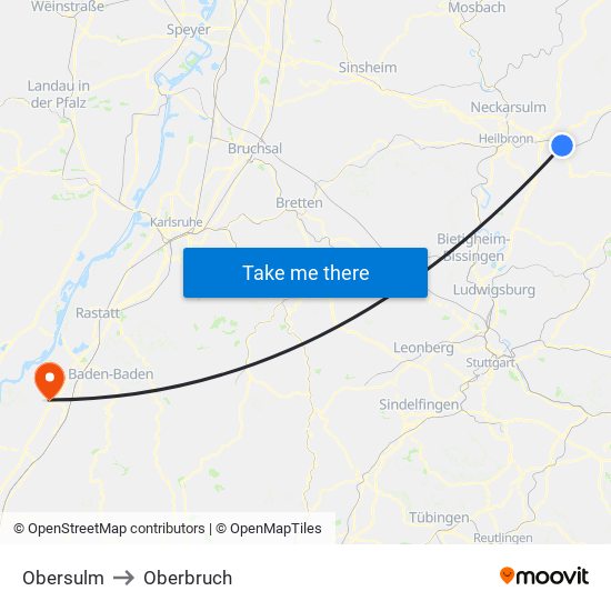 Obersulm to Oberbruch map