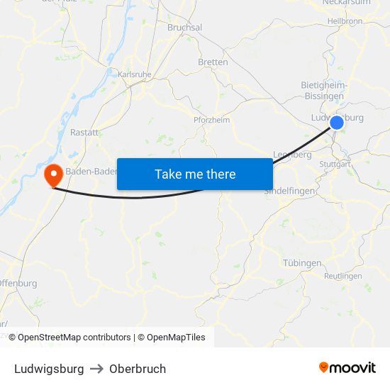 Ludwigsburg to Oberbruch map