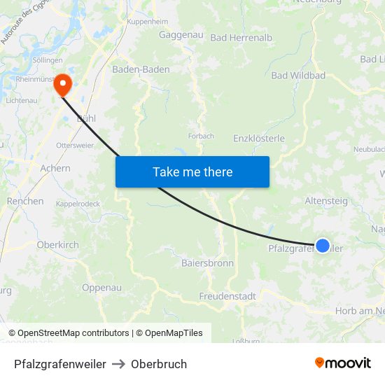 Pfalzgrafenweiler to Oberbruch map