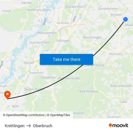 Knittlingen to Oberbruch map