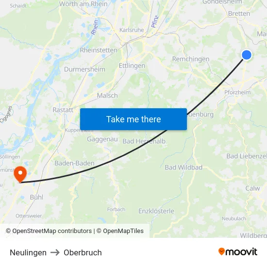Neulingen to Oberbruch map