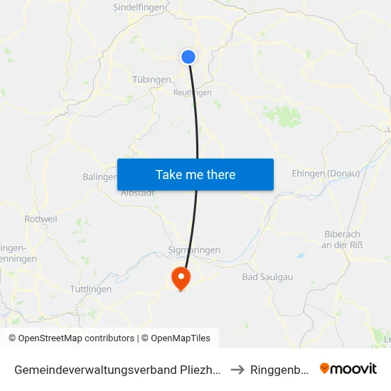 Gemeindeverwaltungsverband Pliezhausen to Ringgenbach map