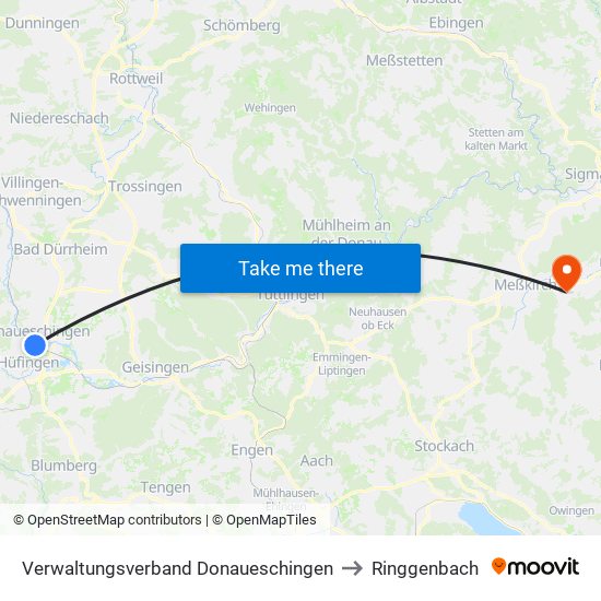 Verwaltungsverband Donaueschingen to Ringgenbach map