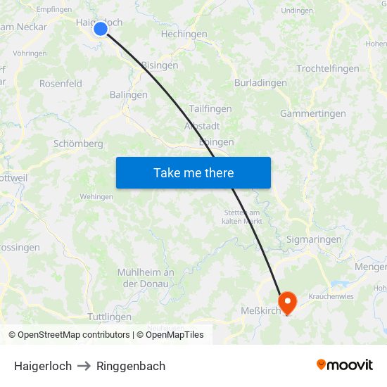 Haigerloch to Ringgenbach map