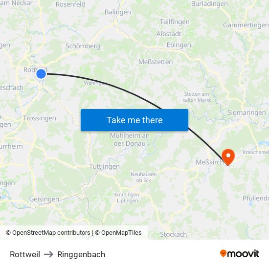 Rottweil to Ringgenbach map