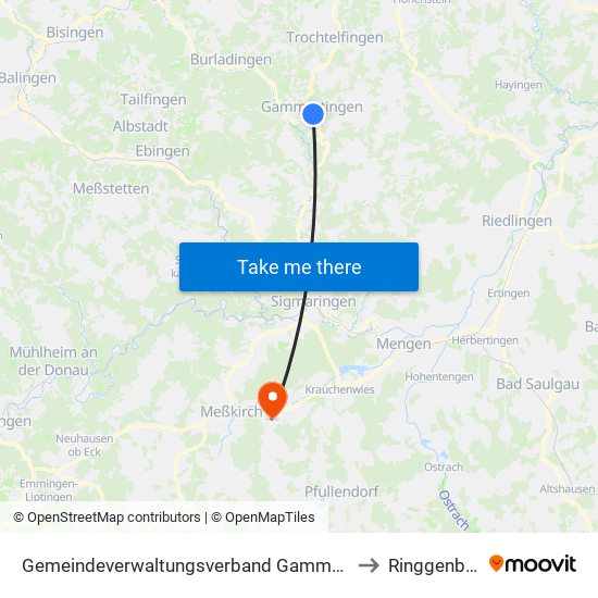 Gemeindeverwaltungsverband Gammertingen to Ringgenbach map