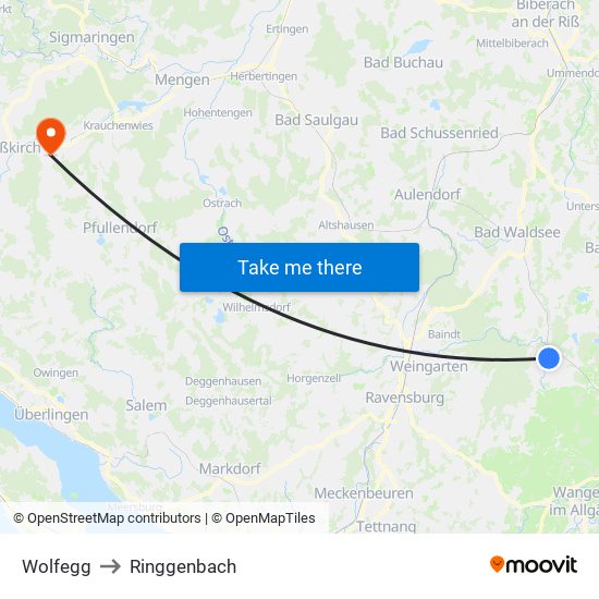 Wolfegg to Ringgenbach map