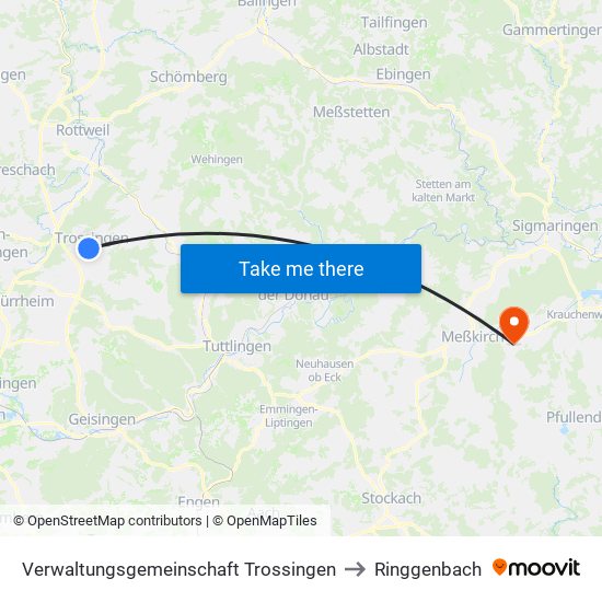 Verwaltungsgemeinschaft Trossingen to Ringgenbach map