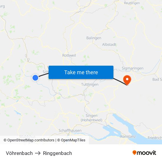 Vöhrenbach to Ringgenbach map