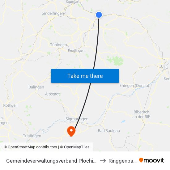 Gemeindeverwaltungsverband Plochingen to Ringgenbach map