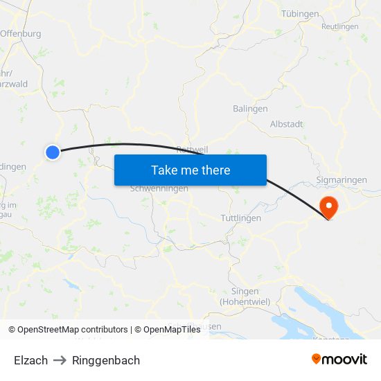 Elzach to Ringgenbach map
