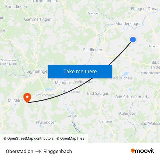 Oberstadion to Ringgenbach map