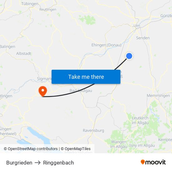 Burgrieden to Ringgenbach map