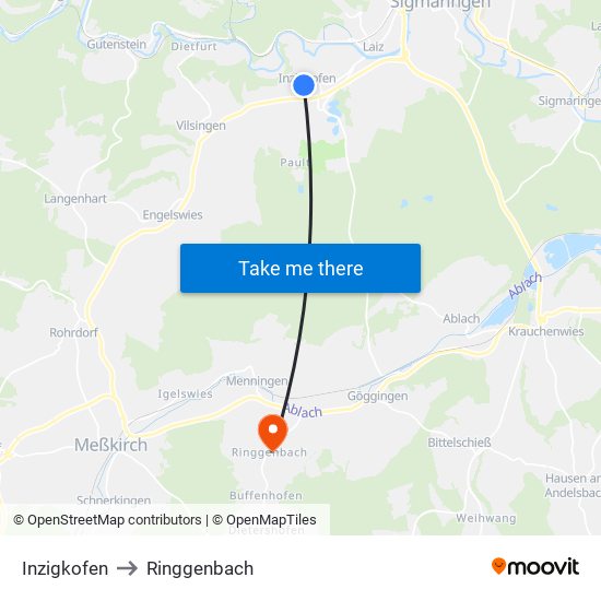 Inzigkofen to Ringgenbach map