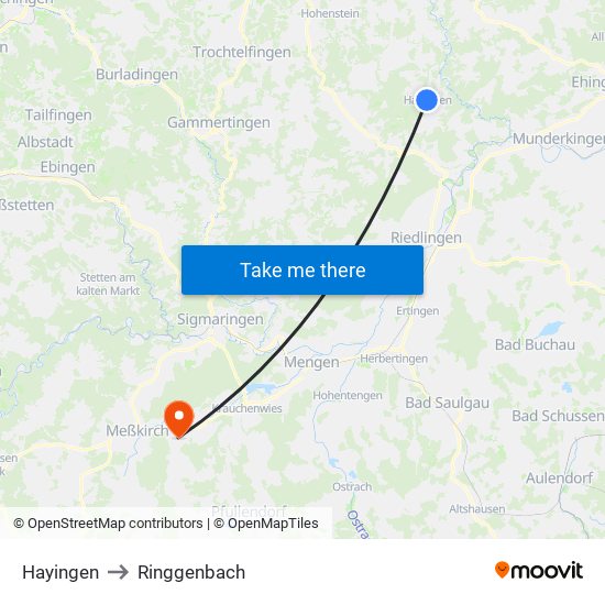 Hayingen to Ringgenbach map