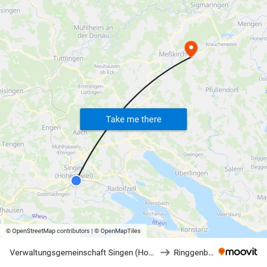 Verwaltungsgemeinschaft Singen (Hohentwiel) to Ringgenbach map