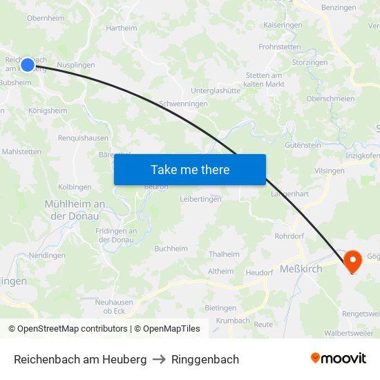 Reichenbach am Heuberg to Ringgenbach map