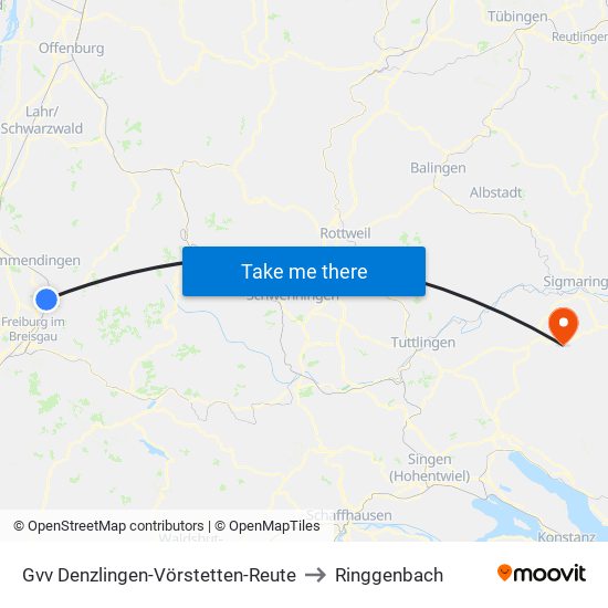 Gvv Denzlingen-Vörstetten-Reute to Ringgenbach map
