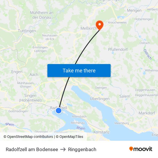 Radolfzell am Bodensee to Ringgenbach map